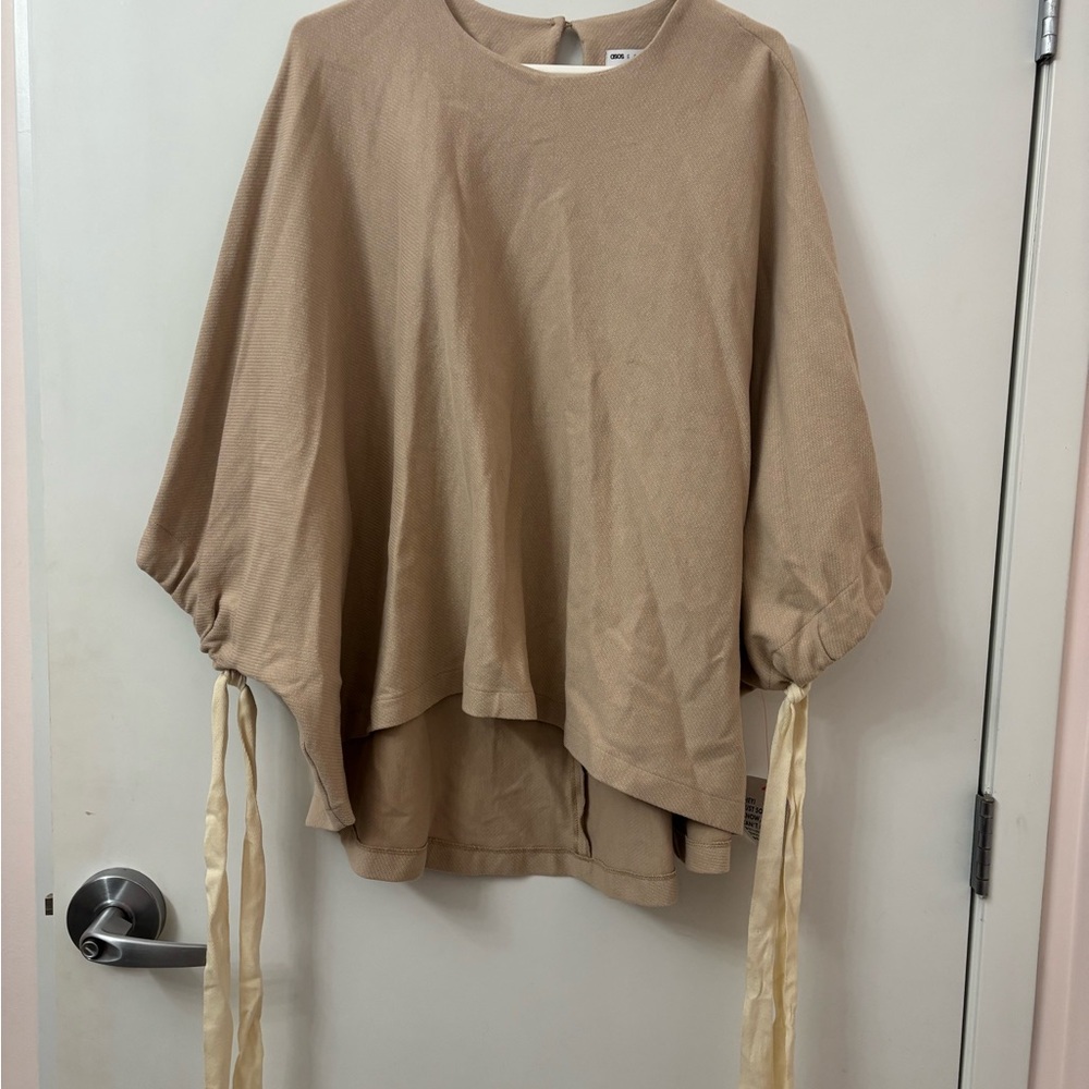 ASOS Edition NWT Tan Bishop Sleeve Blouse with Asymmetrical Hem L (12-14)